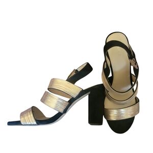 Botiker Black Suede And Metalic Gold Strapy Sandal Pumps